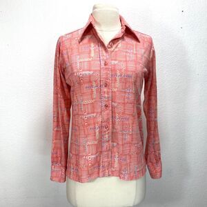 Vintage 70s It's Gailord Blouse Small Orange Knit Shirt Boho Peasant Country